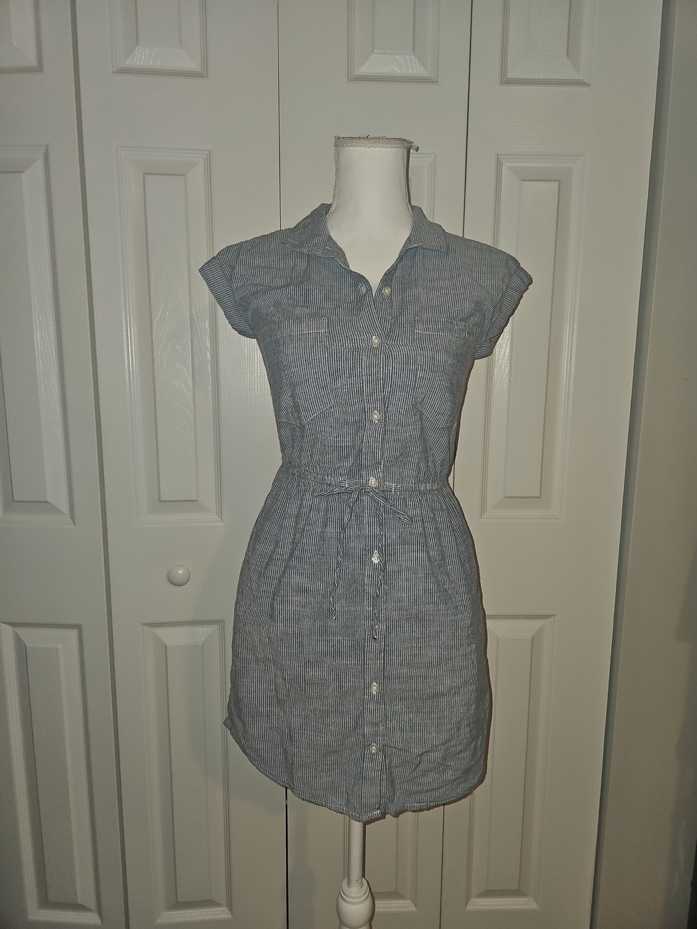 Japna Blue and White Striped Short Sleeve Shirt Dress Size [Size S]